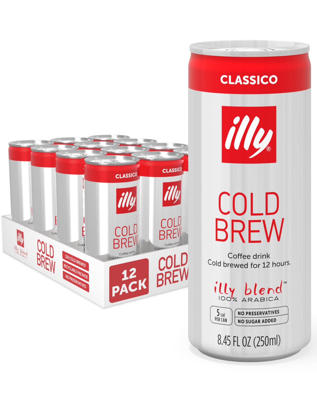 illy Ready To Drink Classico Cold Brew Coffee, 8.45oz, 12 Pack