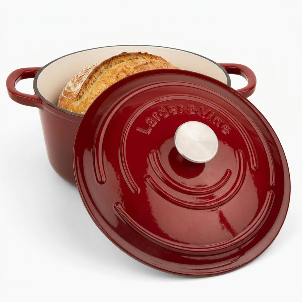 Larder & Vine 5.7 qt Enameled Cast Iron Dutch Oven Pot with Lid, Cabernet