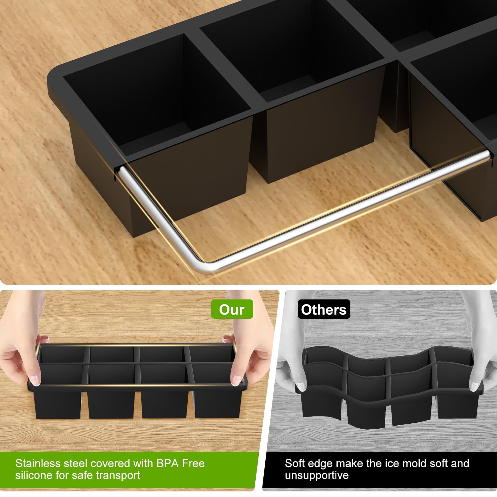 Samuelworld Premium Ice Tray Combo (16 Ice Cube/6 Ice Ball), New Upgraded Large Ice Sphere Maker Ice Cube Trays, Spill-Free Integrated Funnels, Whiskey Bourbon Cocktails Ice mold, Black(With Ice Bags)