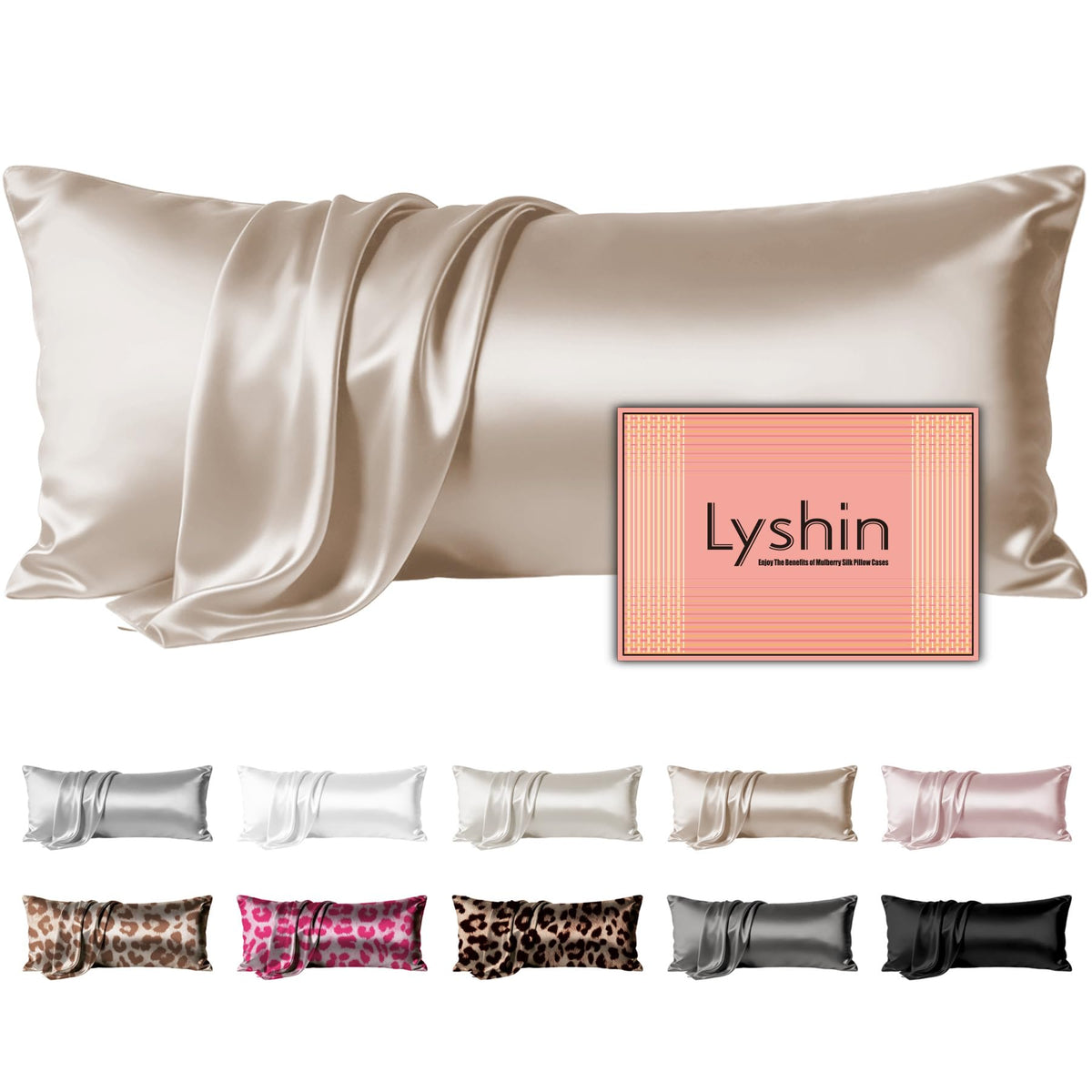 LYSHIN Silk Pillow Cases Standard Size with Hidden Zipper, Leopard