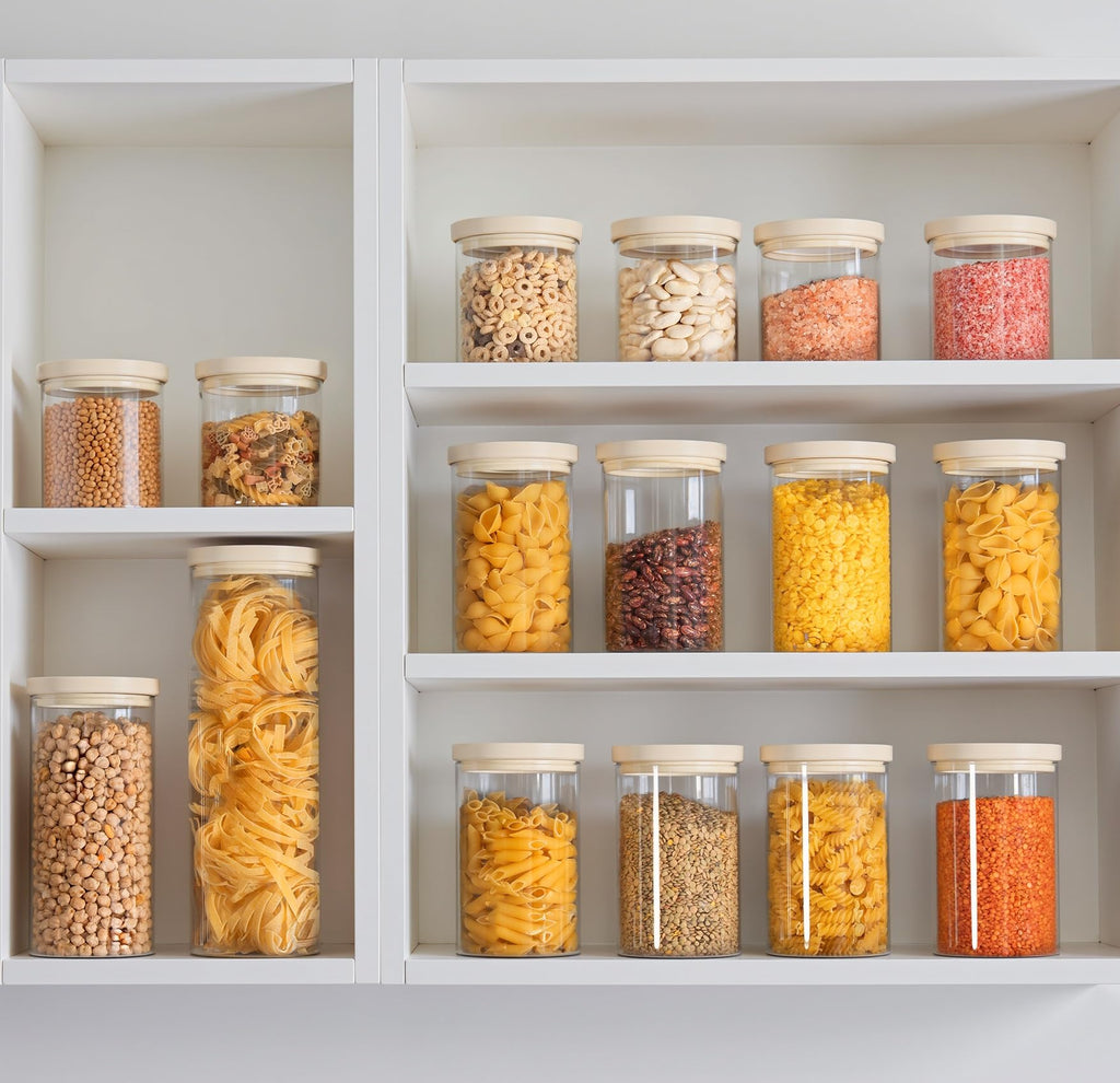 Urban Green Glass Food Storage Jar with Glass Lid, Food Canister Set with Airtight Lids, Pantry Storage Jar for Kitchen Organization. Food Storage Containers in Pack of 6, 16oz.