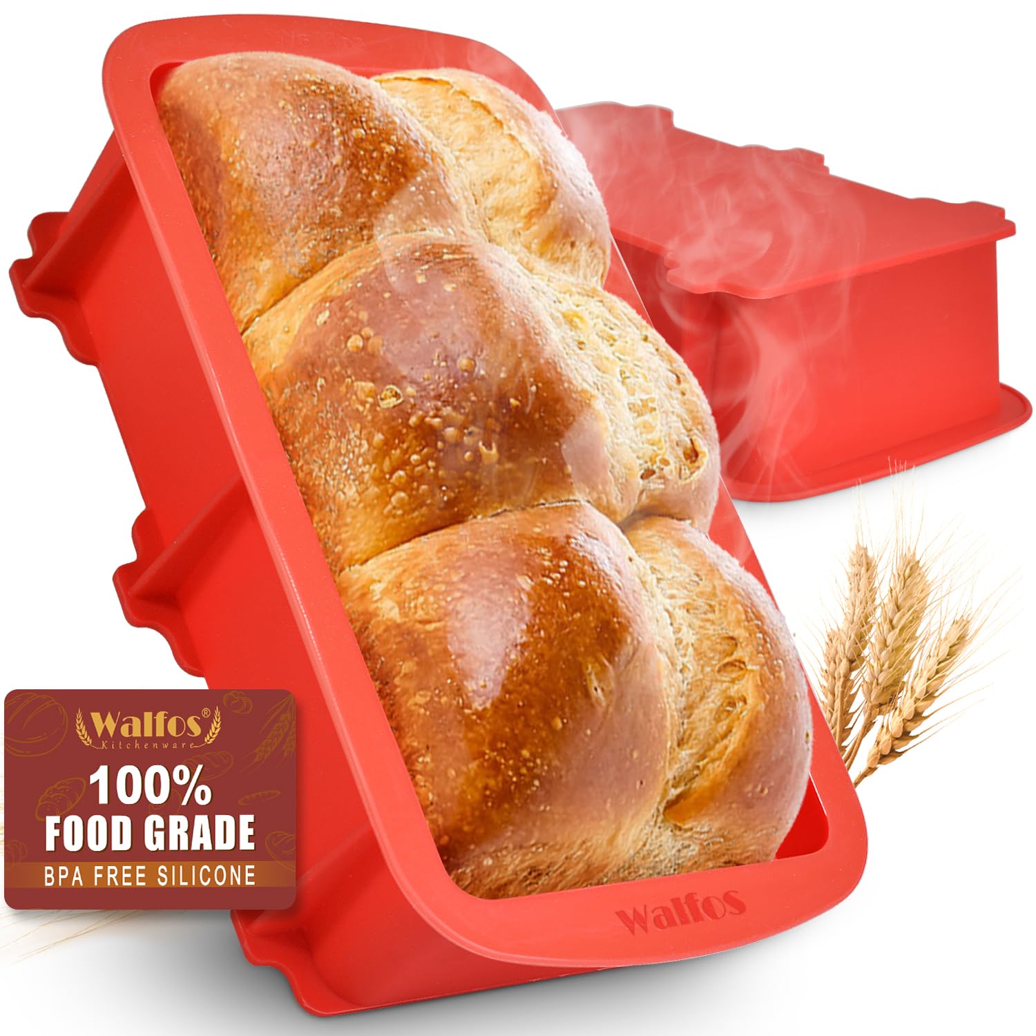 Walfos Silicone Bread Loaf Pan, 9 x 5 inch Non-Stick Silicone Loaf Pans For Baking Set of 2, Perfect For Bread, Cake, Meatloaf, Dishwasher Safe