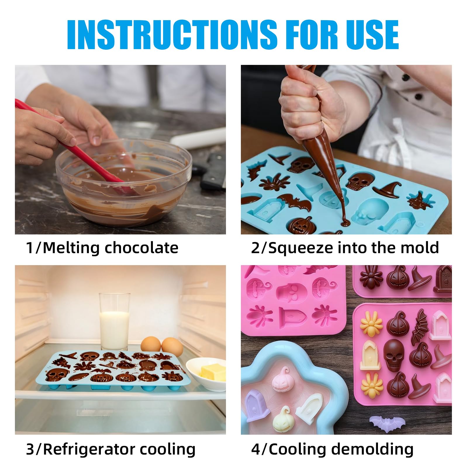 2 Pack Chocolate Molds, Cute Characters Silicone Molds, Chocolate Cake Molds, for Making Chocolate, Candy, Gummy, Jello, Ice, Wax Melts, for Party, A Spooky - Themed Gift, Baking (Halloween Themed)