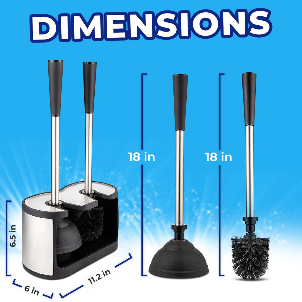 UMIEN 2-Pack Toilet Brush and Plunger Set, Satin Nickel, Long Handle