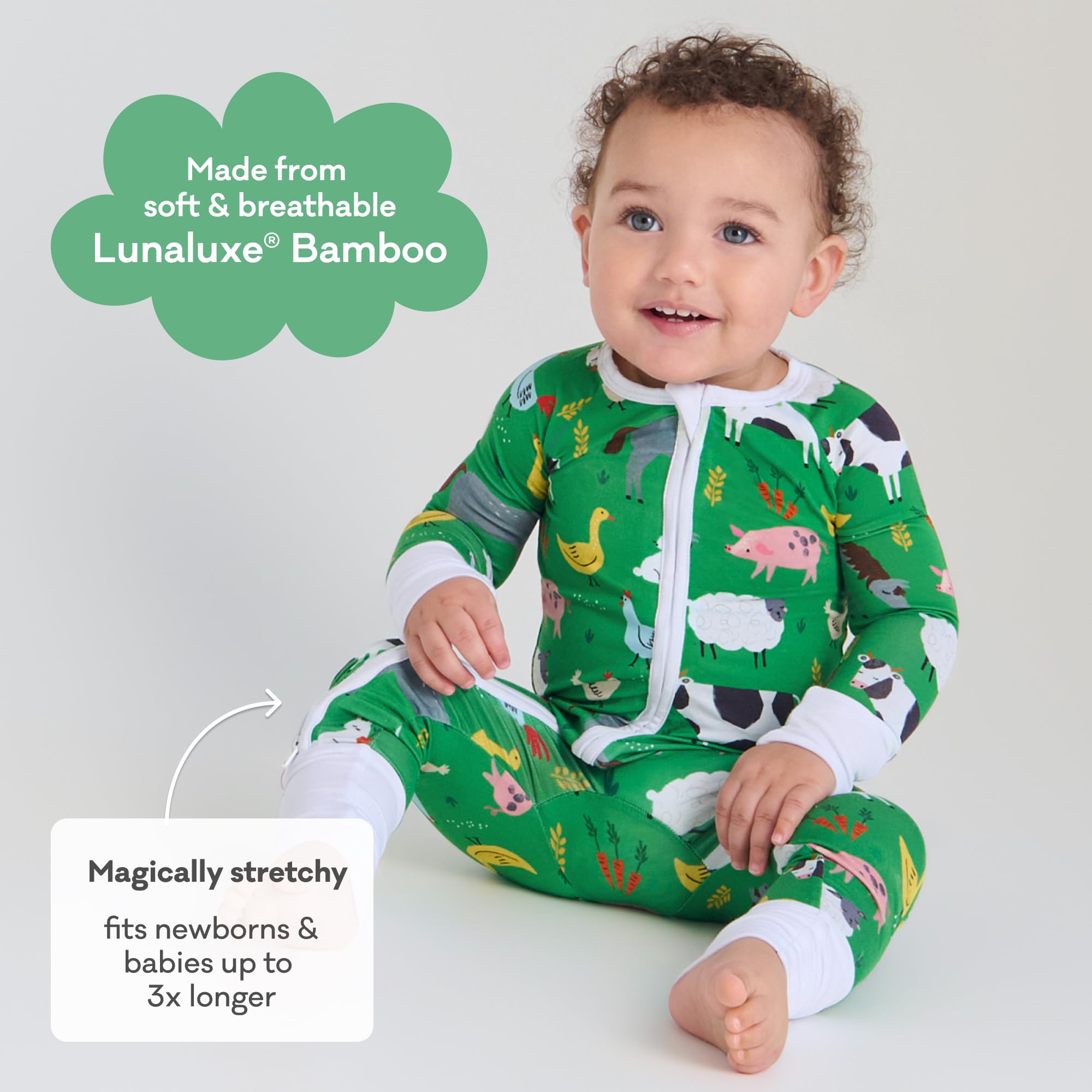 Little Sleepies Baby Pajamas, Green Farm Animals, Preemie