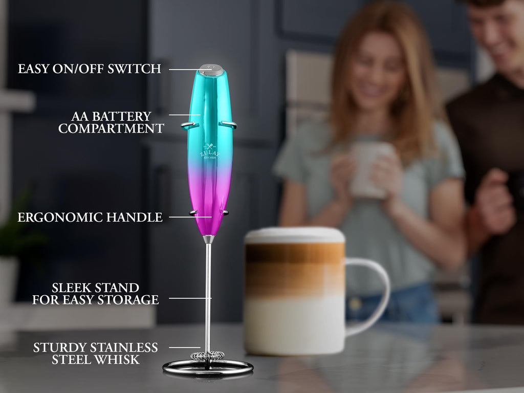 Zulay Kitchen Executive Series Milk Frother Wand - Upgraded & Improved Stand - Ideal Coffee Gift - Coffee Frother Handheld Foam Maker For Lattes - Electric Milk Frother Handheld For Cappuccino