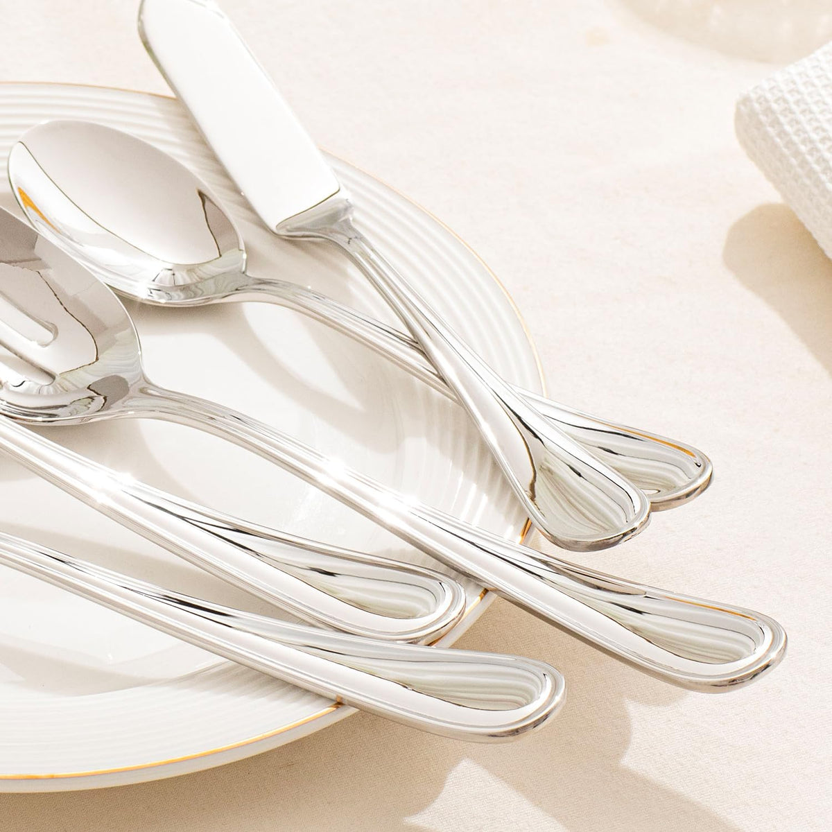 45 Piece Silverware Set for 8 with Serving Utensils, 18/10 Stainless Steel