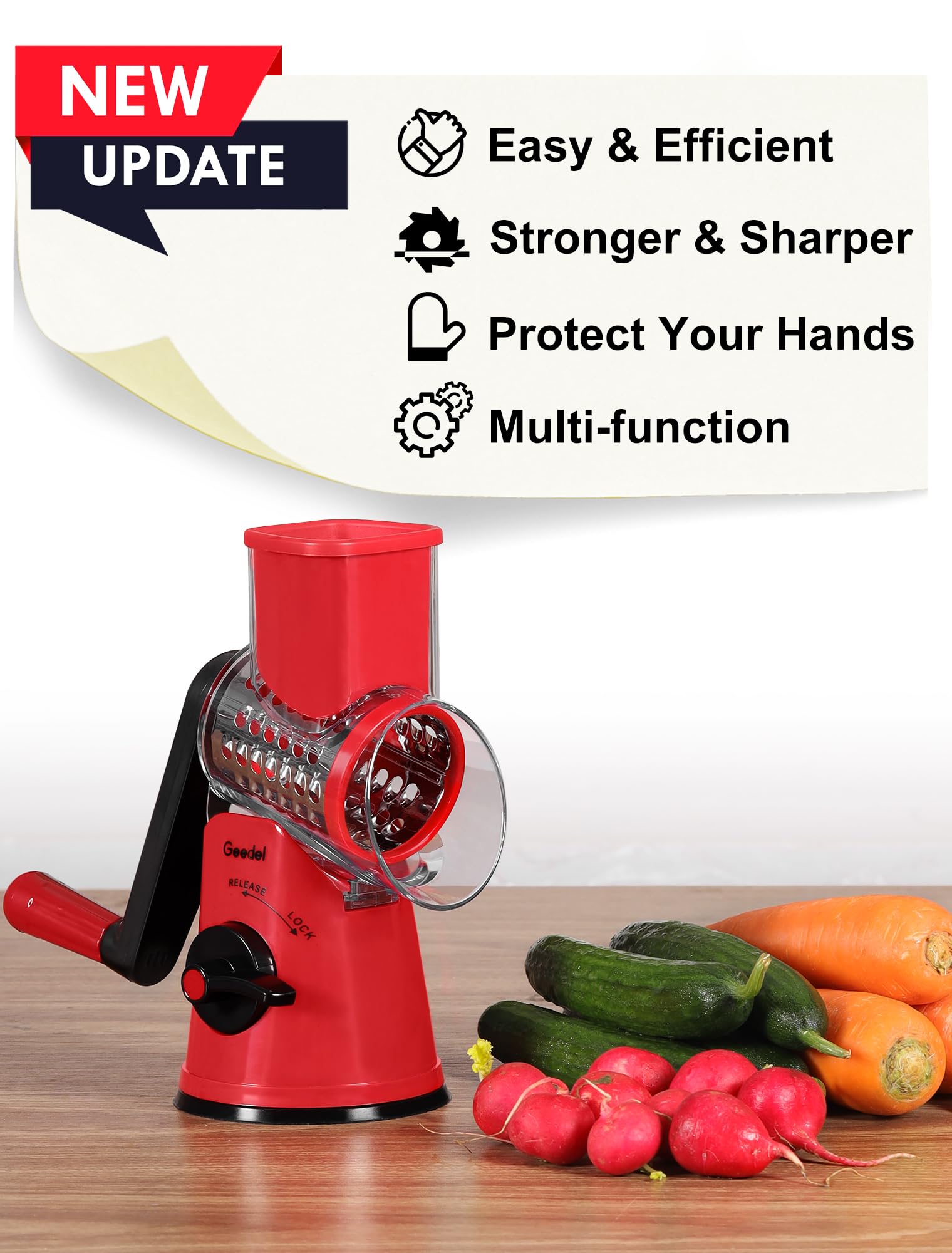Geedel Rotary Cheese Grater Hand Crank, Cheese Shredder Vegetable Slicer