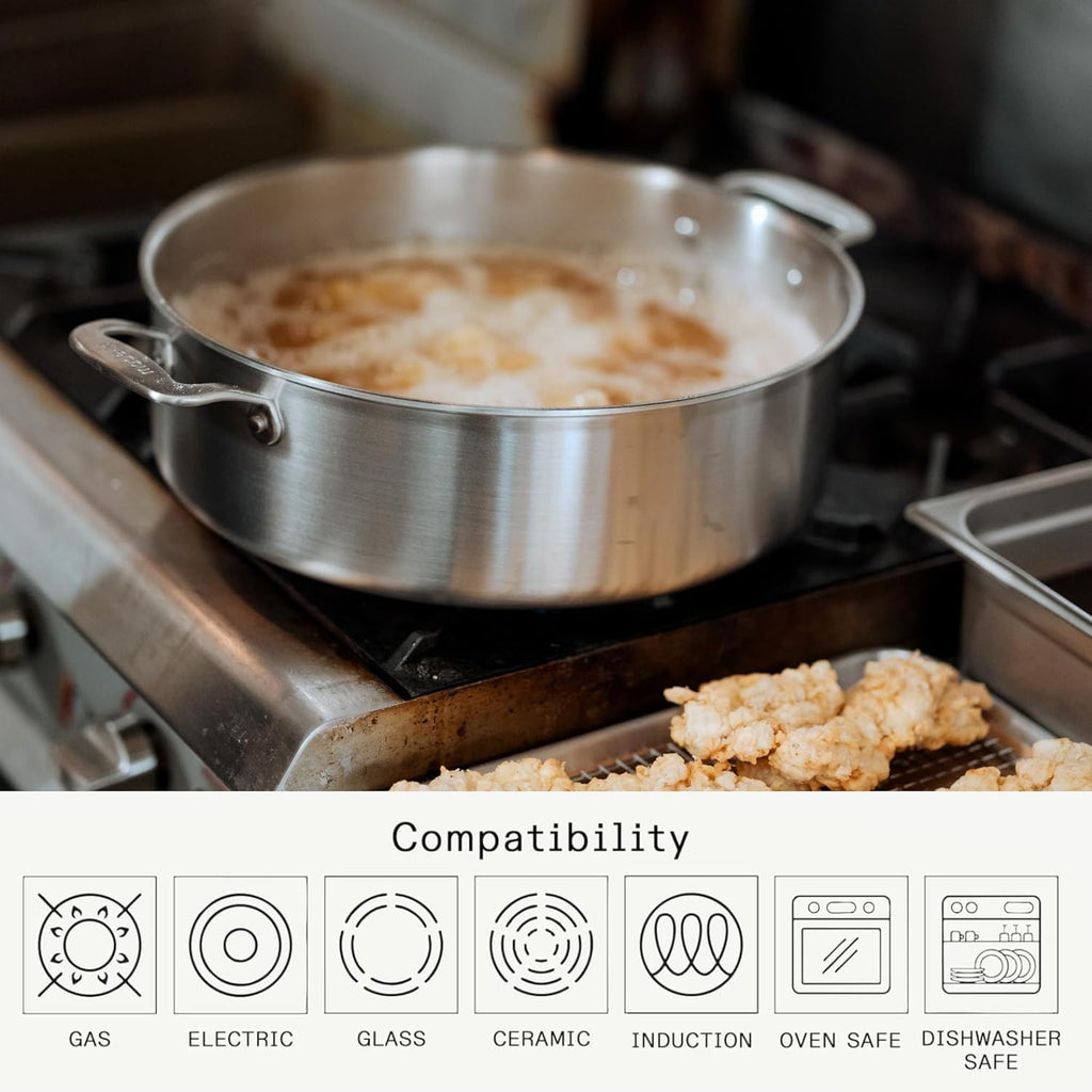 Made In Cookware - 6 Quart Stainless Steel Rondeau Pot w/Lid - 5 Ply Stainless Clad - Professional Cookware - Crafted in Italy - Induction Compatible