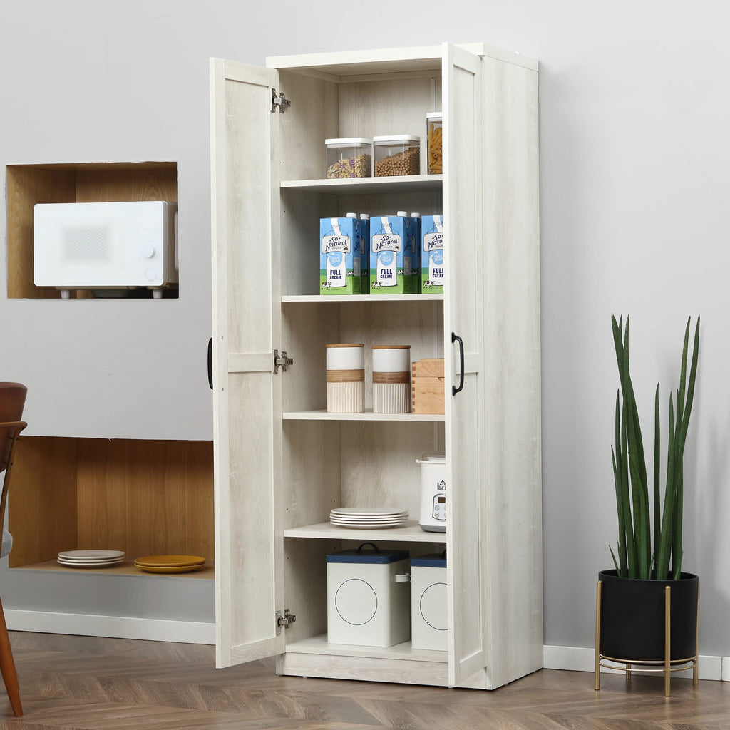 HOMCOM 63" 2-Door Kitchen Pantry 5-Tier Antique White