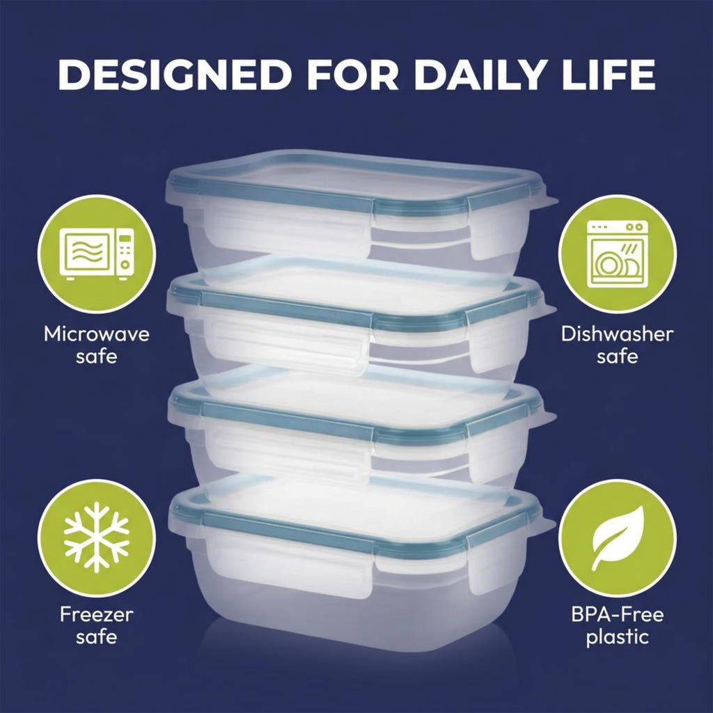 Snapware Plastic Total Solutions (5-Pack, 3 Cup) Food Storage Containers Set, Airtight & Leakproof Plastic Locking BPA-Free Lids Tupperware, Freezer Dishwasher Microwave Safe
