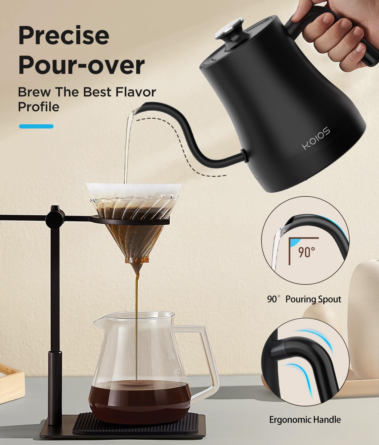 KOIOS Gooseneck Electric Kettle, ±1℉ Temp Control, Mute Mode, 4H Keep Warm