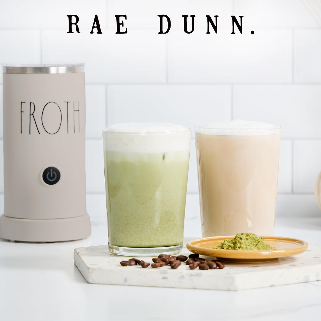 Rae Dunn Electric Milk Frother Steamer -Stylish Automatic Milk Steamer and Frother, Milk Warmer, Hot and Cold Foam Maker for Coffee, Latte, Cappuccino, Macchiato - 550 Watt (Sand)