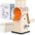 Xilrvna RotaryCheese Grater,VegetableShredder 5 in 1 Cheese Grater with HandleedderReinforcedSuction,EasytoClean,KitchenChopperforCrushedIce,Fruits and Nuts with Blade Storage Case（White