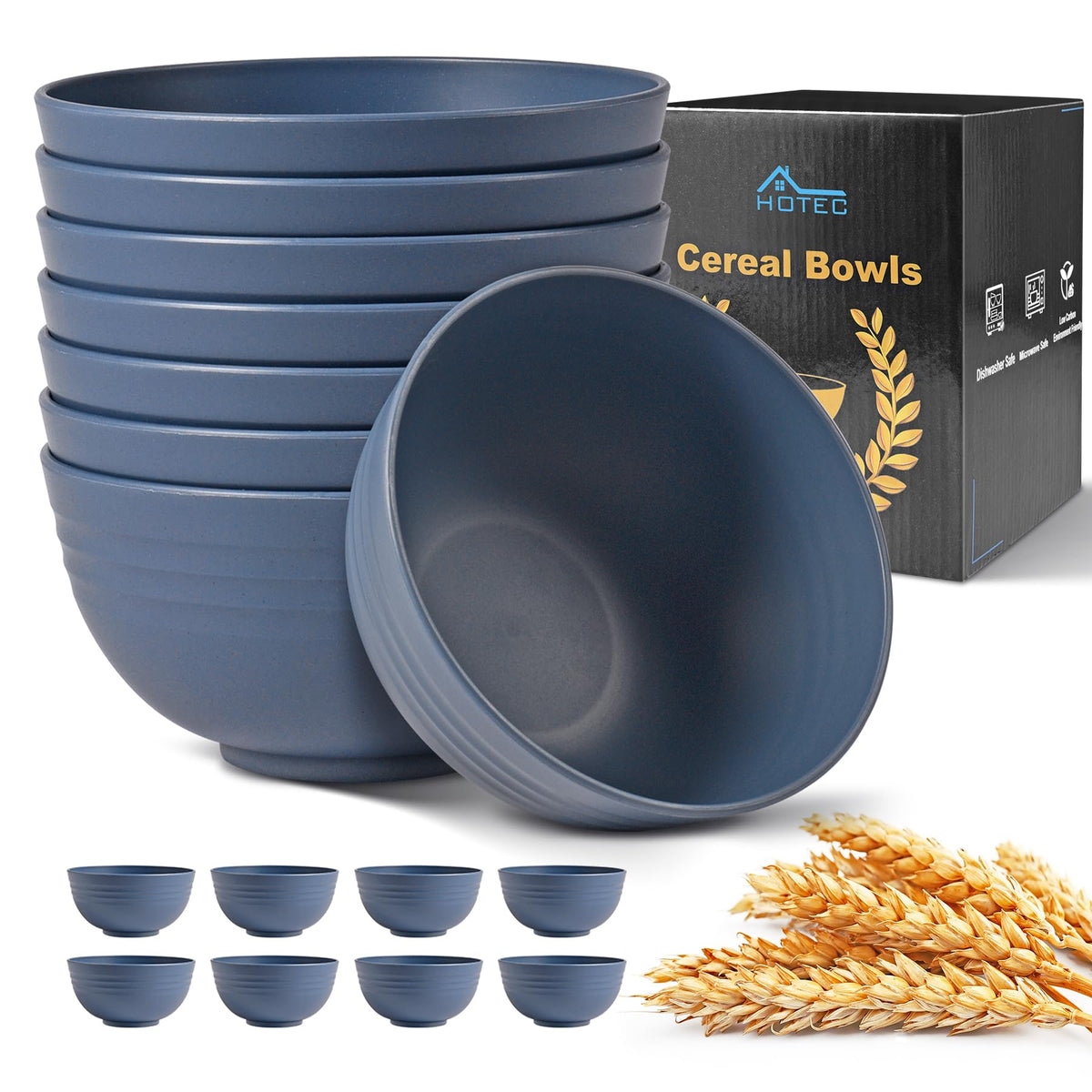HOTEC 8-Pack 26oz Unbreakable Plastic Cereal Bowls, Off-White