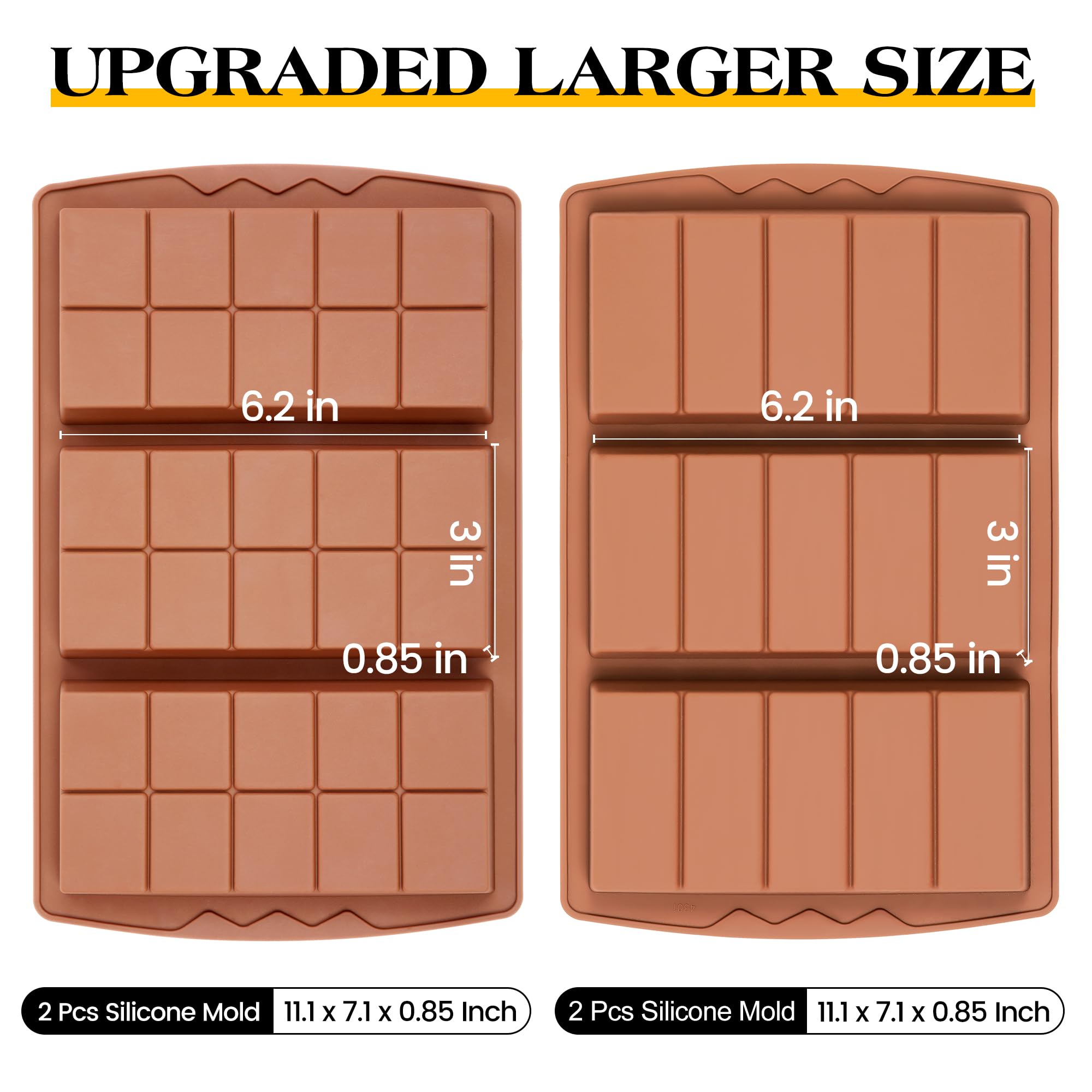 KASHME 4 Pcs Chocolate Bar Mold Deep Dubai 0.85 Inch Stuffed Chocolate Molds Silicone Large Break Apart Silicone Molds (10 Snap + 5 Snap）