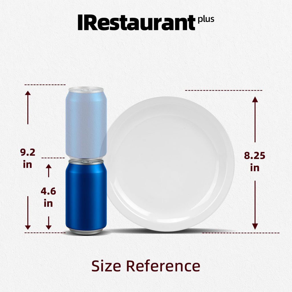 IRESTAURANT PLUS Stoneware Narrow Rim Commercial Grade Dinnerware, Bright White, Plate 8.25, Case of 36