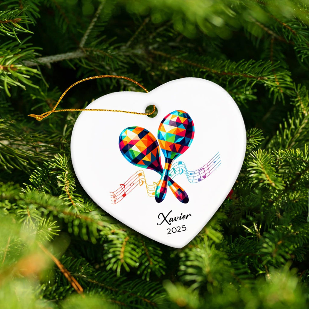 Maracas Ceramic Ornament Gifts, Personalized Maracas Musical Christmas Ornaments Decor with Name & Year, Music Lovers Ornaments 2026, Customized Instrument Player Xmas Ceramic Ornament Tree Hanging