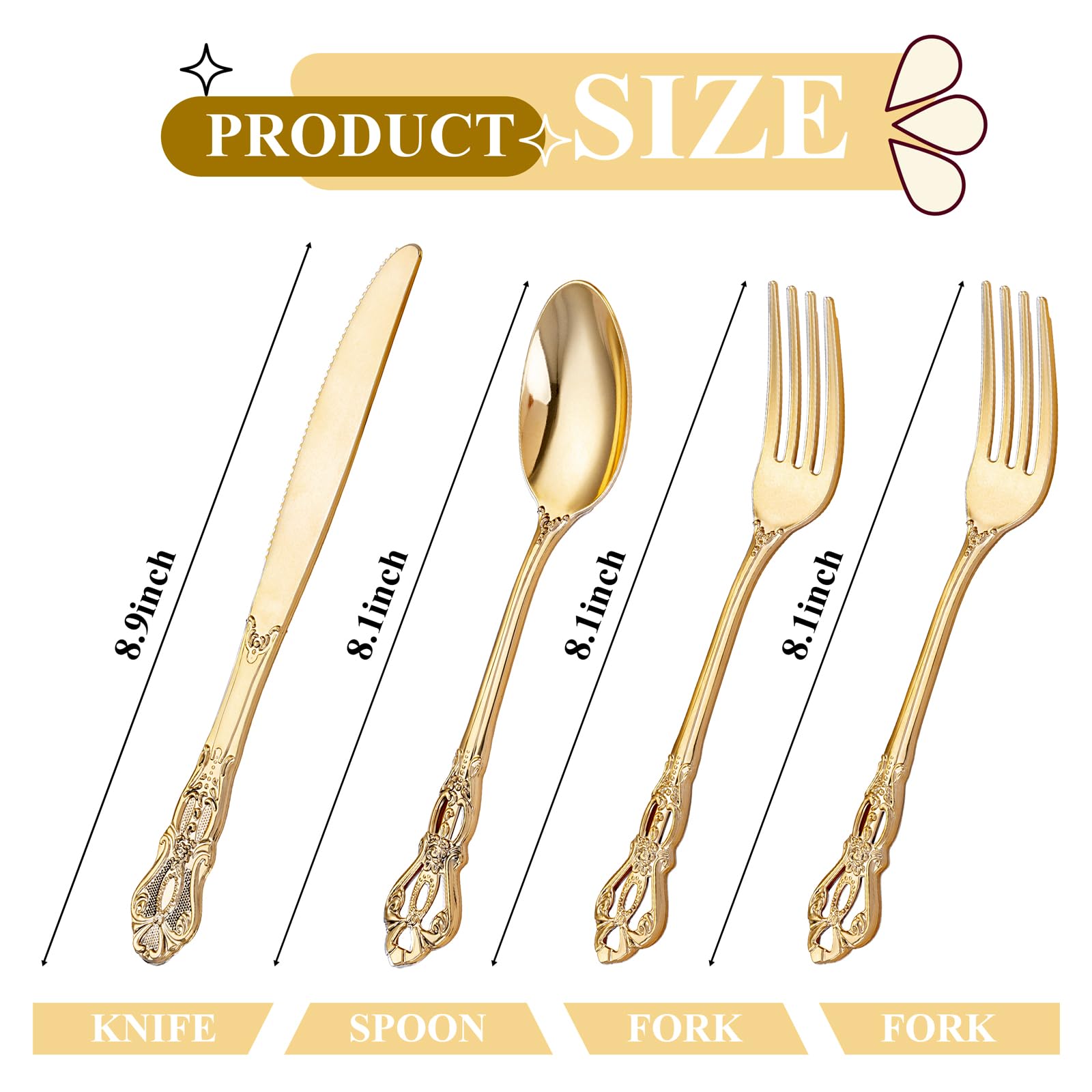 Joyido 40PCS Gold Plastic Silverware - Elegant Cutlery Disposable for Party