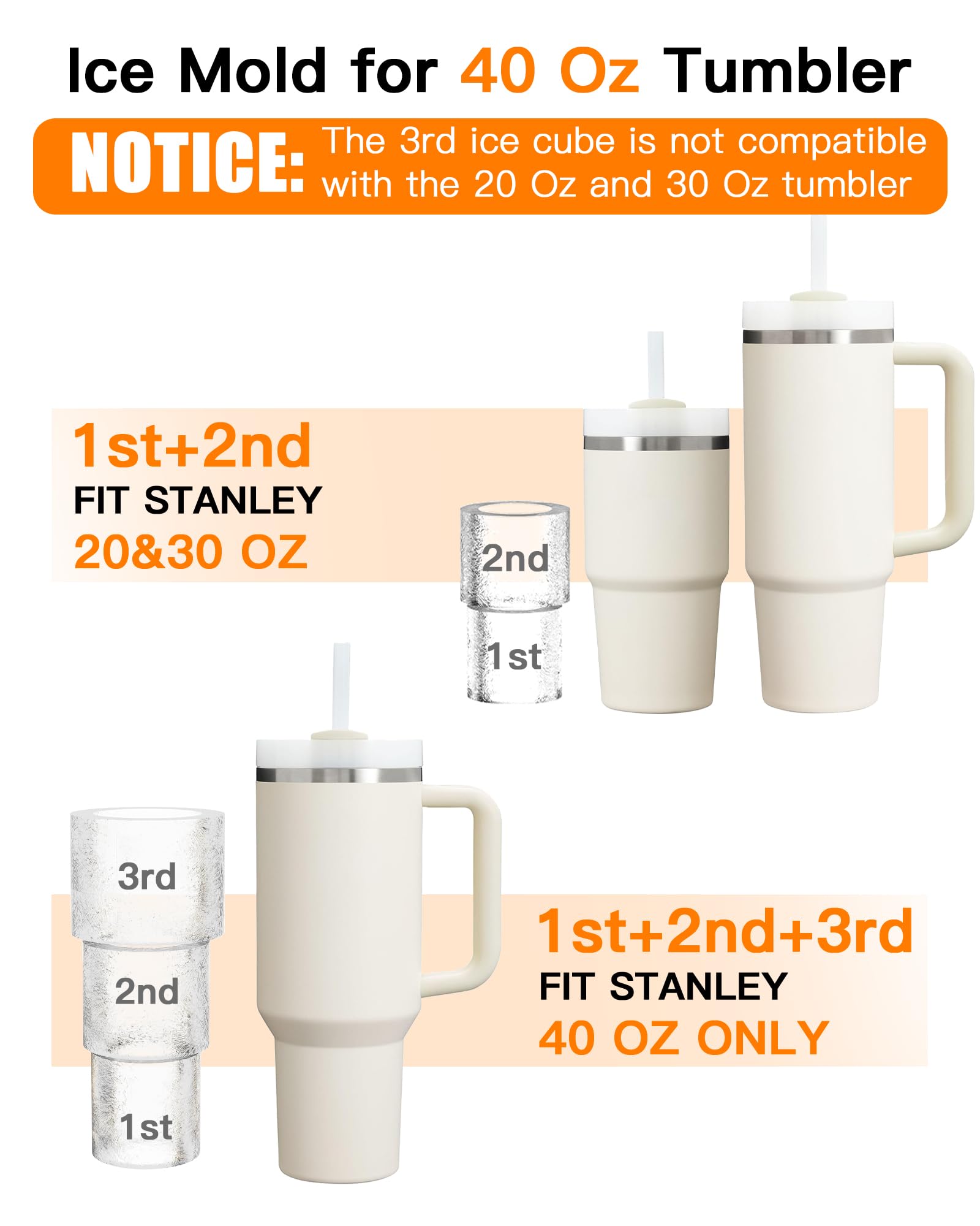 3 Pcs Silicone Ice Cube Tray for 30-40 Oz Tumblers with Lid and Storage Bin