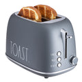 Rae Dunn Retro Rounded Bread Toaster, 2 Slice Stainless Steel Toaster with Removable Crumb Tray, Wide Slot with 6 Browning Levels, Bagel, Defrost and Cancel Options, Grey