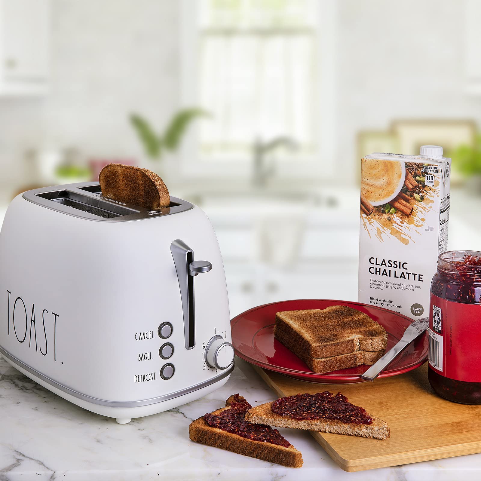 Rae Dunn Retro Rounded Bread Toaster, 2 Slice Stainless Steel Toaster with Removable Crumb Tray, Wide Slot with 6 Browning Levels, Bagel, Defrost and Cancel Options, Cream