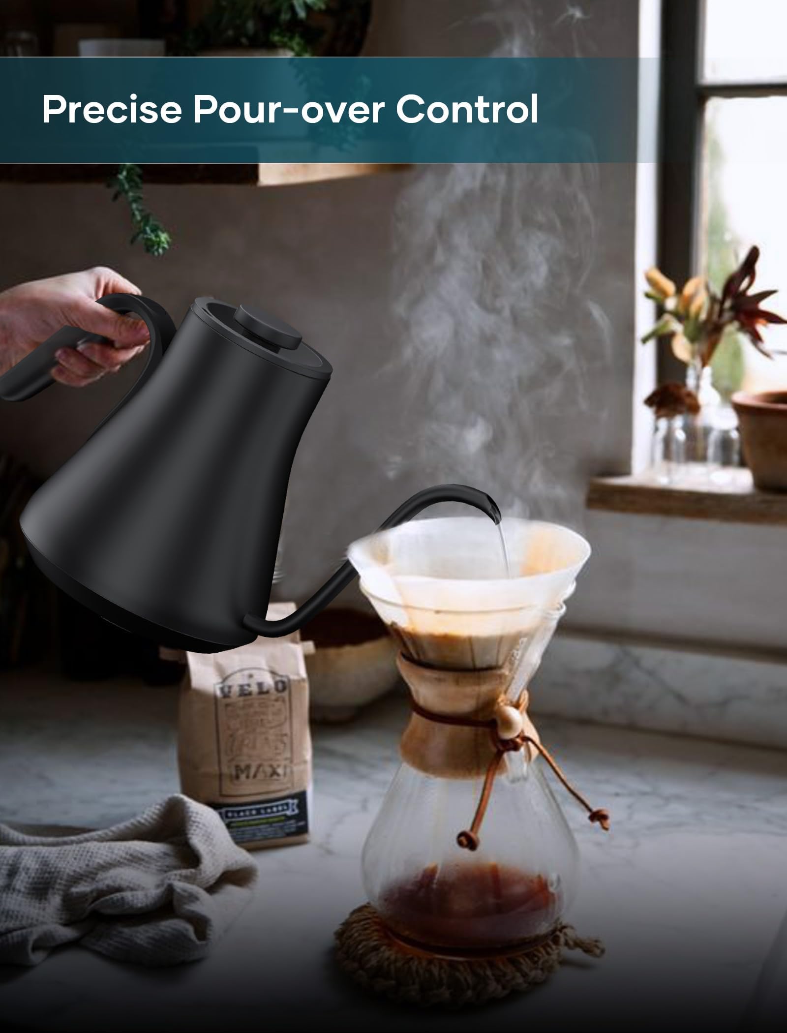 INTASTING Gooseneck Electric Kettle with ±1℉ Temperature Control 0.9 Liter