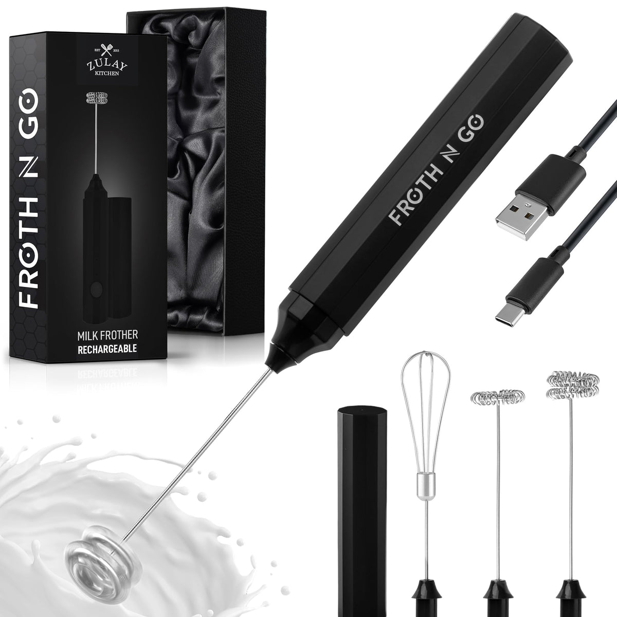 Zulay Powerful Milk Frother for Coffee with Upgraded Titanium Motor - Handheld Electric Whisk, Milk Foamer, Mini Mixer & Coffee Blender for Frappe, Latte, Matcha, No Stand - Pristine Teal