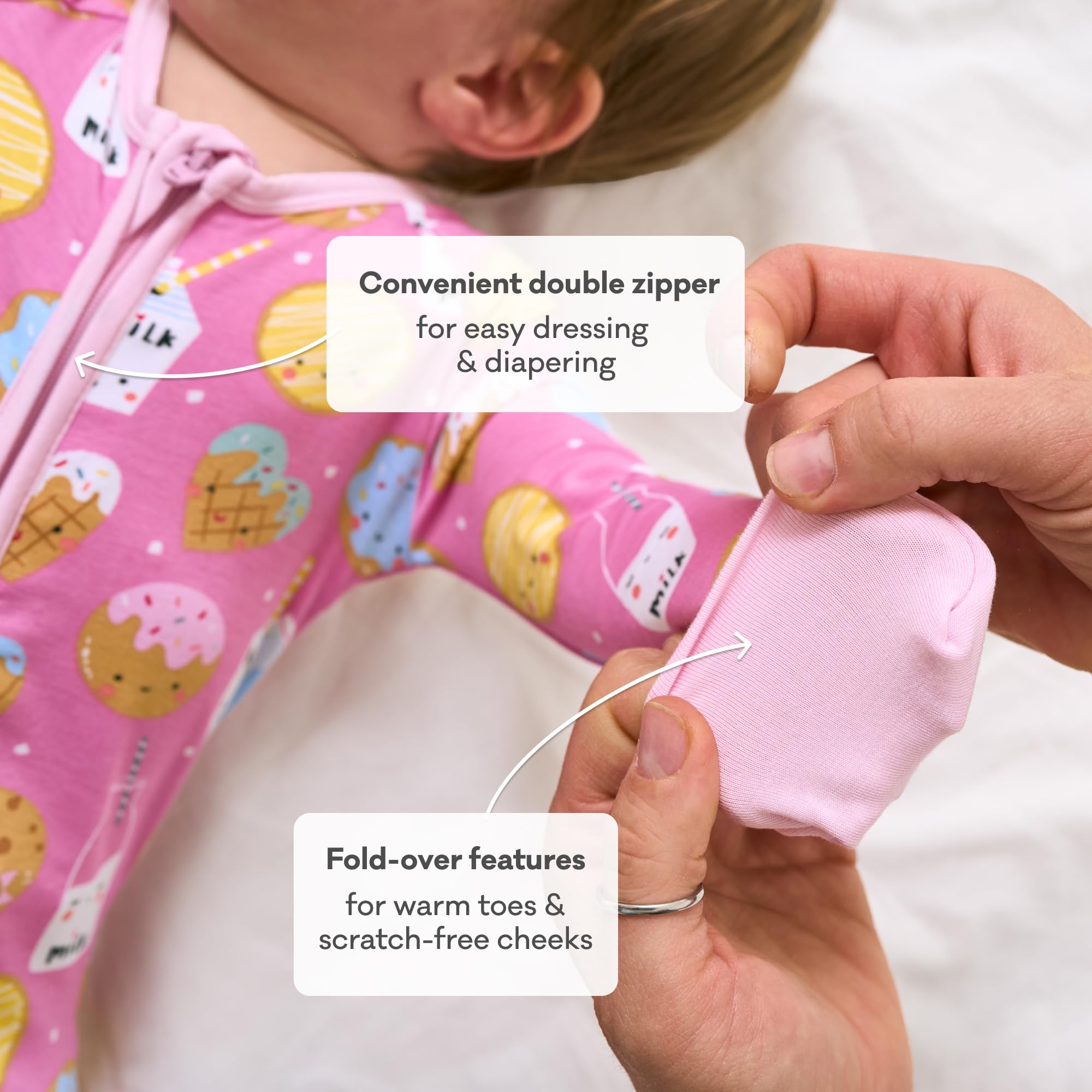 Little Sleepies Baby Pajamas, Pink Cookies & Milk, 12-18M