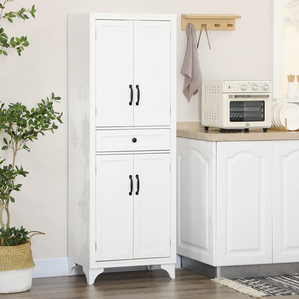 HOMCOM 67" Tall Freestanding Kitchen Pantry Cabinet 4-Door Drawer White