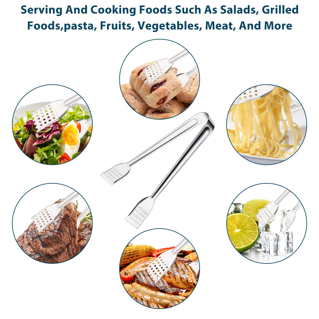 TCOIN 8 Pack 7-Inch Stainless Steel Serving Tongs, Mini Buffet Tongs for Appetizers, Desserts, Salad Bar, Ice, Sugar and Candy