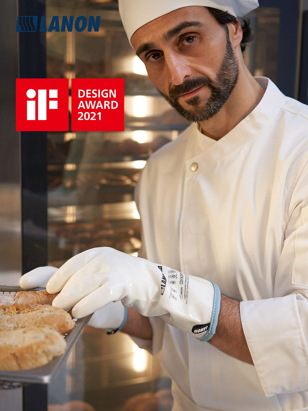 LANON Liquid Silicone Oven Mitts,Heat Resistant,Coral Air Liner,White,Large