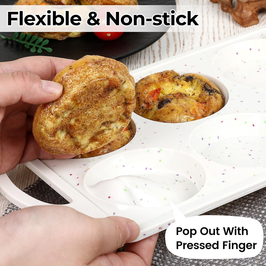 CAKETIME Muffin Top Pan Non Stick, Silicone Egg Molds for Breakfast Sandwiches 3 Inch Round Egg Baking Pan for Oven English Muffins, Whoopie Pies, Corn Bread, Tarts 2 Pack Confetti