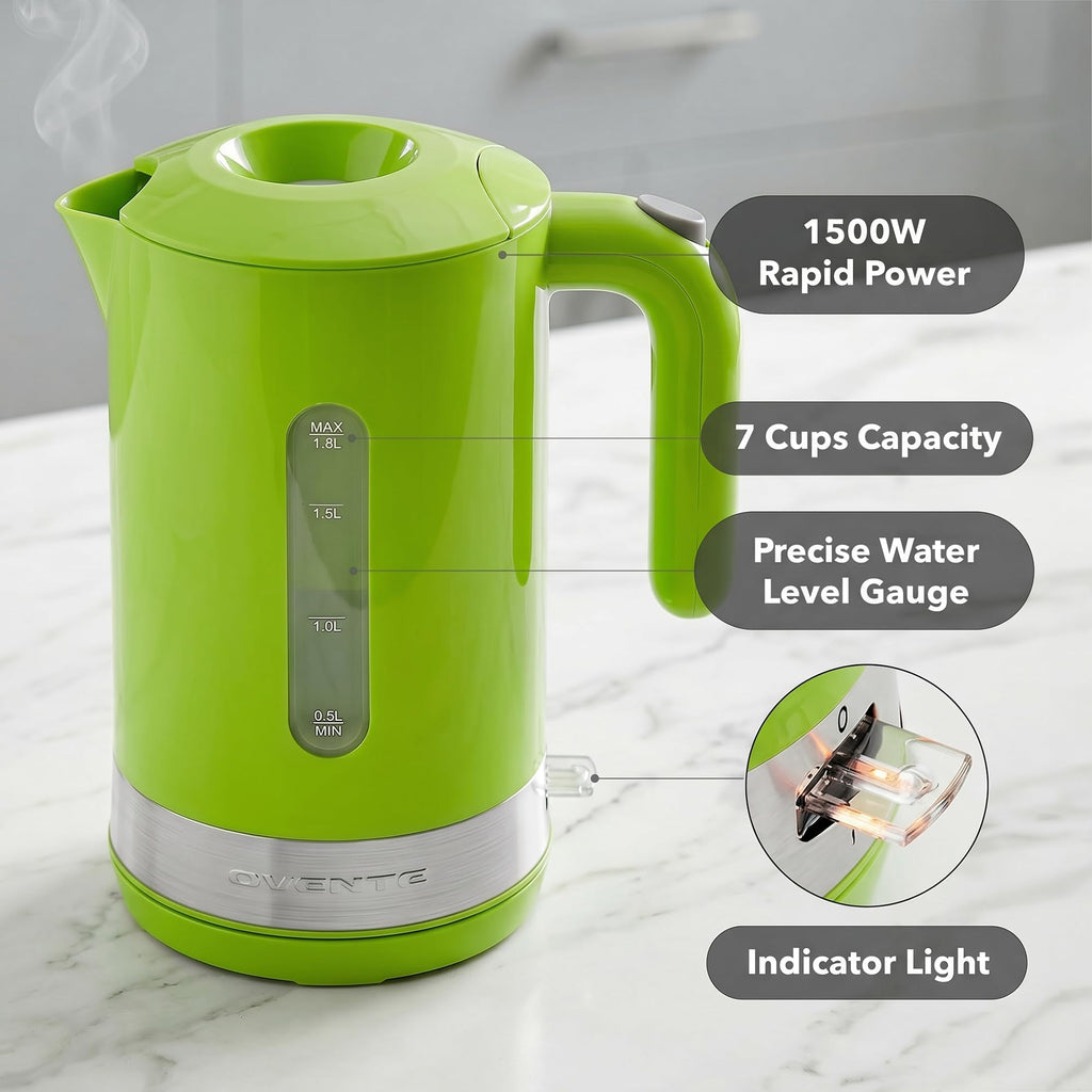 OVENTE 1.8L Electric Kettle with 1500W Fast Boiling Heater, Green KP413G
