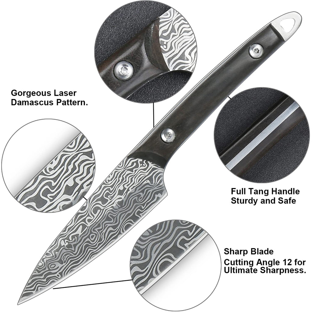 WILDMOK Fruit Knife Carving knives Stainless Steel 3.3 Inch Utility Knife Fruit and Vegetable Cutting Paring Kitchen Knife with Leather Case (B)
