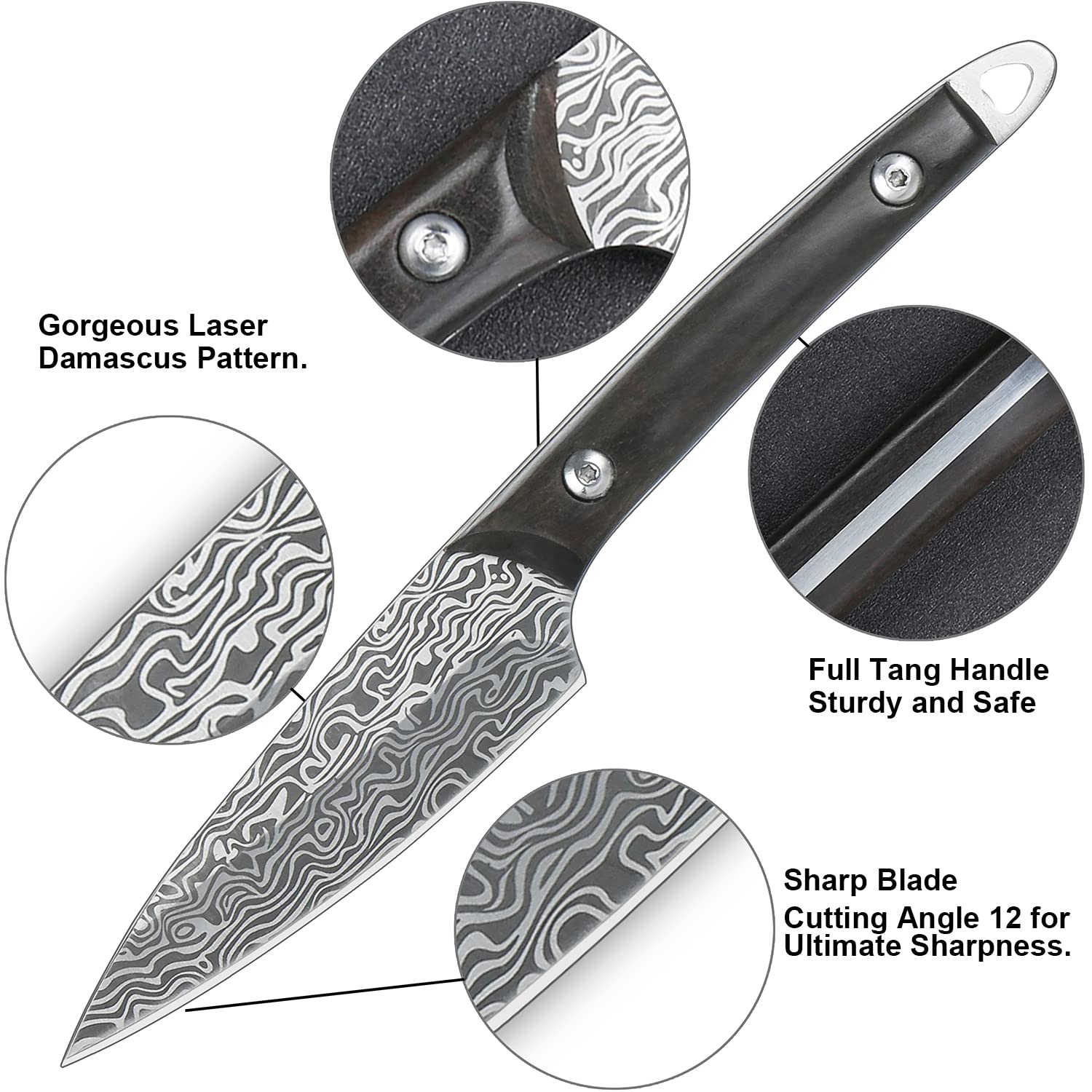 WILDMOK Fruit Knife Carving knives Stainless Steel 3.3 Inch Utility Knife Fruit and Vegetable Cutting Paring Kitchen Knife with Leather Case (B)