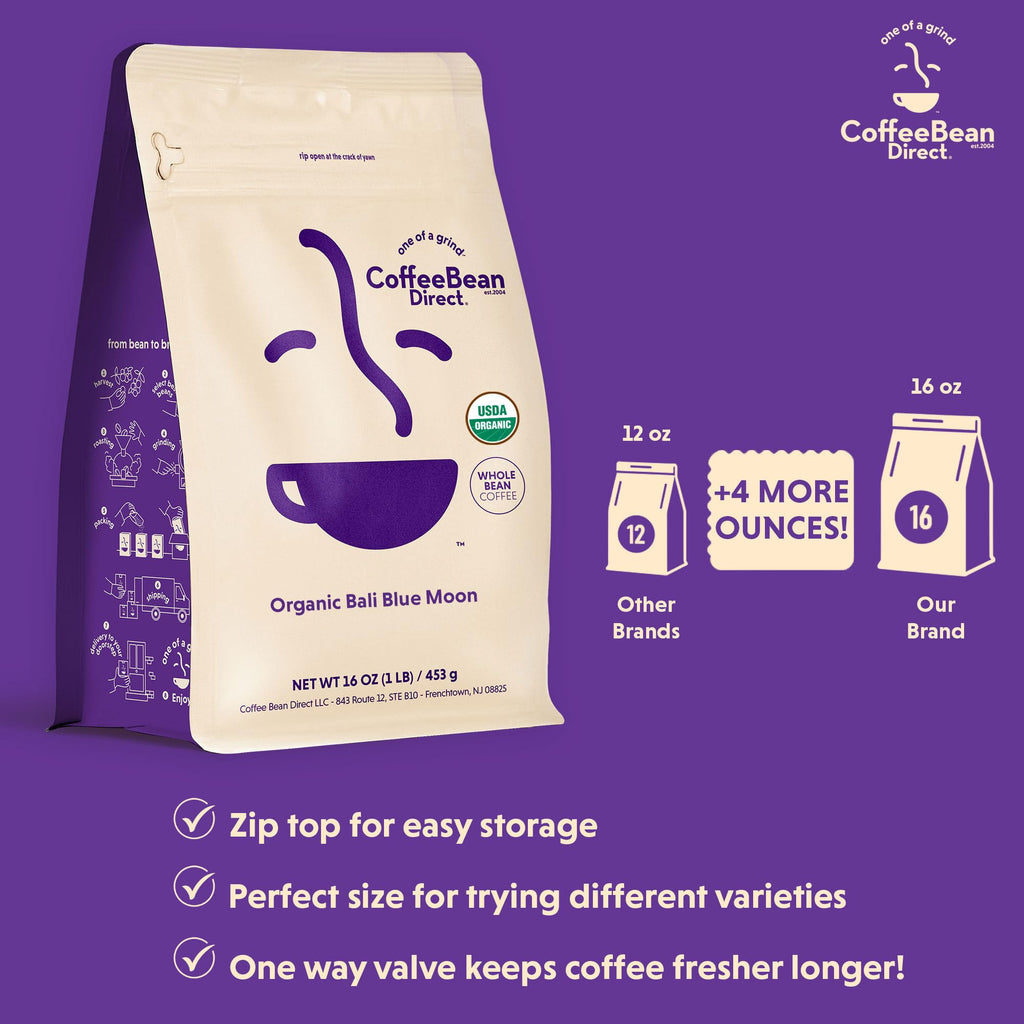 Coffee Bean Direct Organic Bali Blue Moon, Whole Bean, 1lb Bag