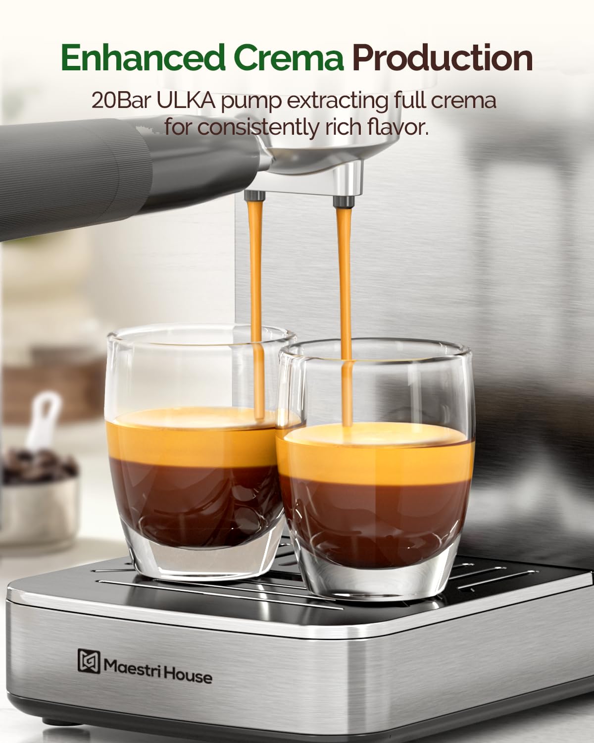Maestri House Slim Espresso Machine with Milk Frother, 20 Bar Italian Pump