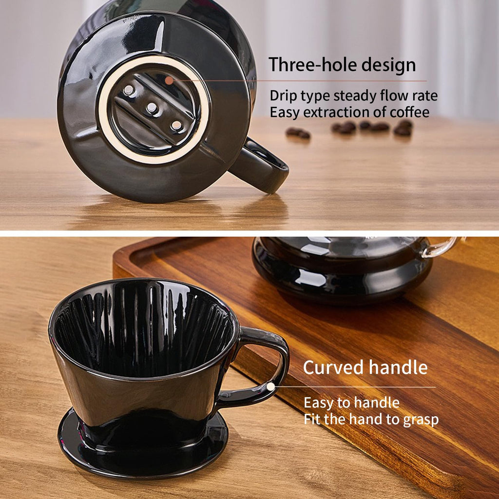 Marirao Pour Over Coffee Maker, Single Cup Coffee Dripper, Manual Porcelain Slow Brewing Accessories for Travel, Camping, Office, Home, Cafe, Coffee Gifts (Black, Medium)