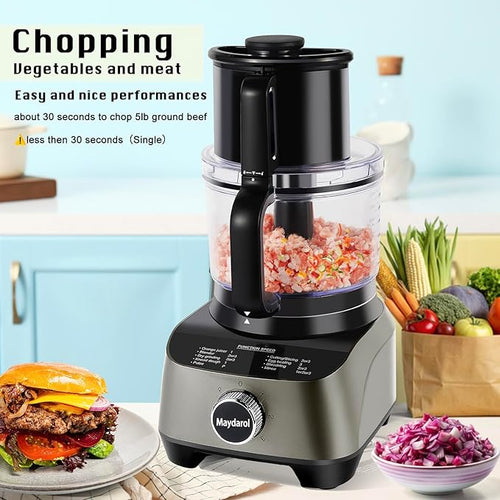14 Cup Large Food Processor, XL Bowl, Large Chute for Blending, Mixing, Shredding, and Slicing, Meat and Vegetable Chopping, Doughing, All in One for kitchen,4 Speeds, 600W