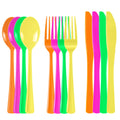 ALEXPRE 300 Pack Neon Party Disposable Plastic Silverware Heavy Duty, Plastic Cutlery Set, Forks and Spoons Knives Set for Birthday Party Prom Night, Weddings（Orange,Green, Hot Pink, Yellow Colors）