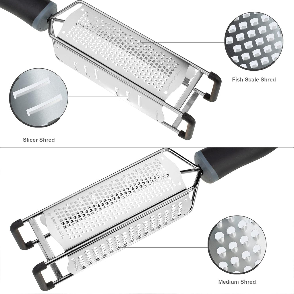3-in-1 Lemon Zester & Cheese Grater, 304 Stainless Steel, 12-Inch, Black