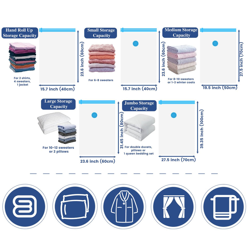 Vacuum Storage Bags, 10 Jumbo Space Saver Bags Compression for Comforters, Bedding and Blankets, Vacuum Sealed Bags Clothes Storage Travel Essentials