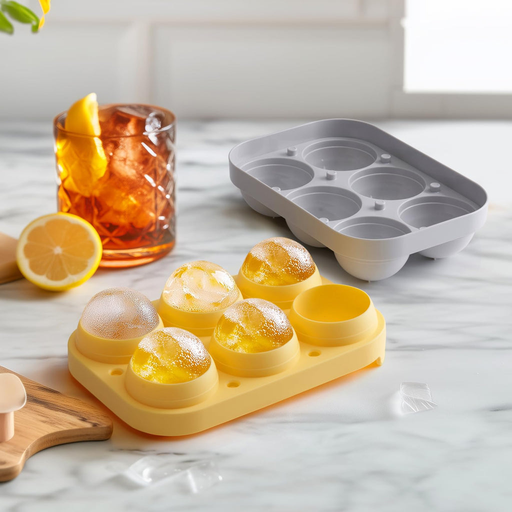 Winrock 2.5inch Spherical Ice Ball Tray For Whiskey, Big Ice Freezer Mold for Cocktails，Easy Fill In & Release Ice Cube Mold, Durable &Reusable Spherical Ice Maker (Sunshine)