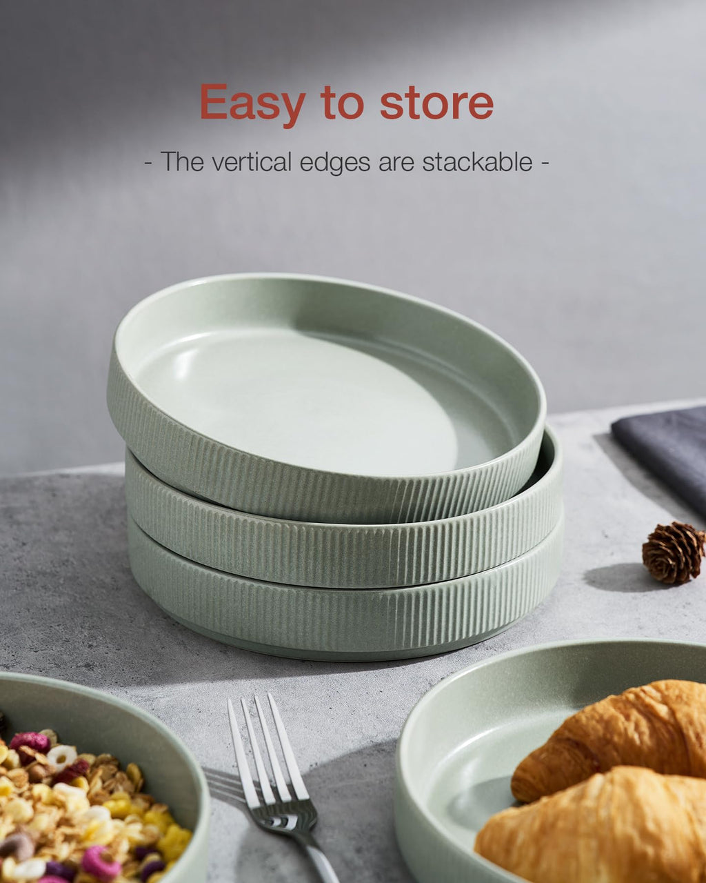 famiware Star 8.25" Pasta Bowls Set of 4, Bowl Plates, Light Green
