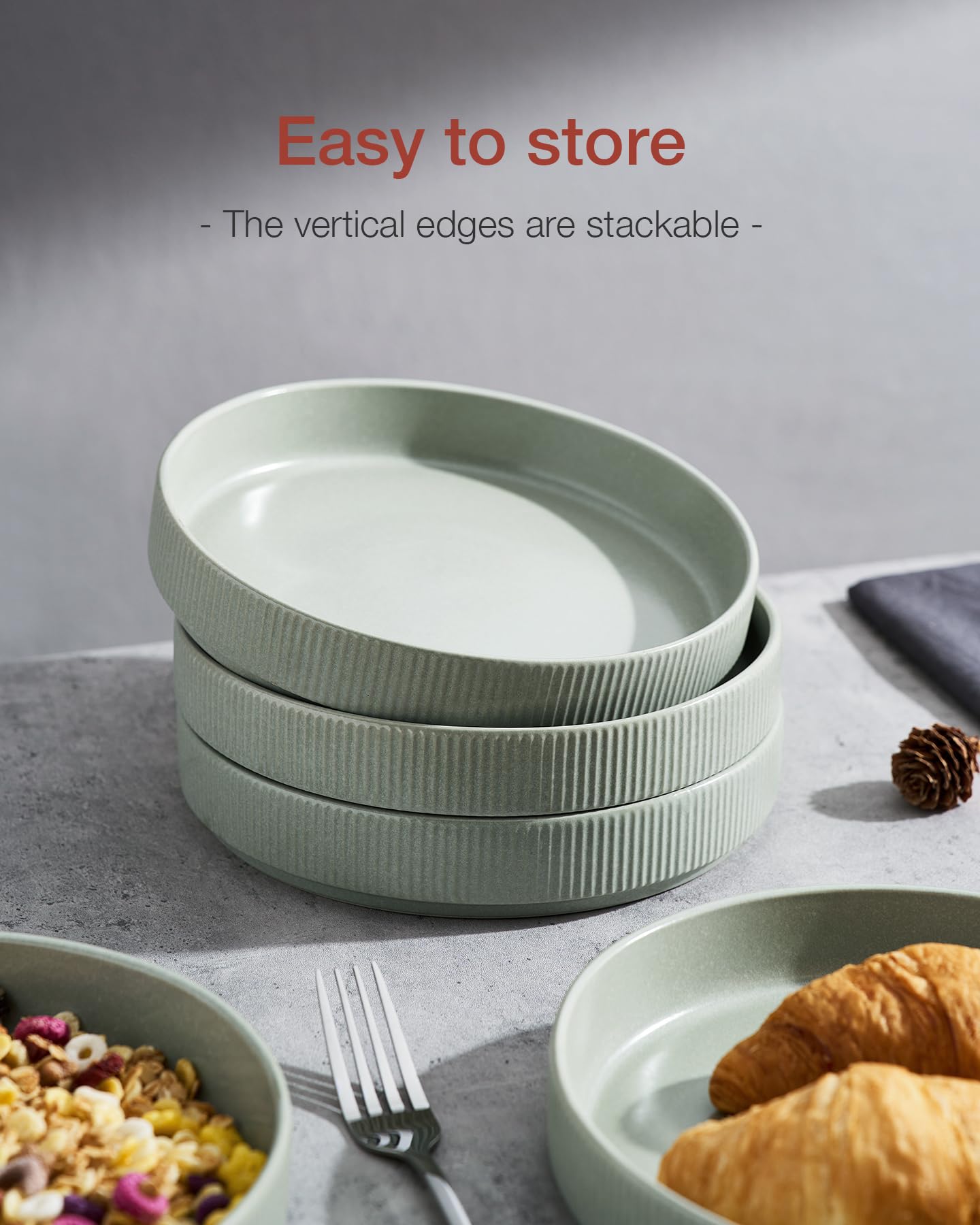 famiware Star 8.25" Pasta Bowls Set of 4, Bowl Plates, Light Green