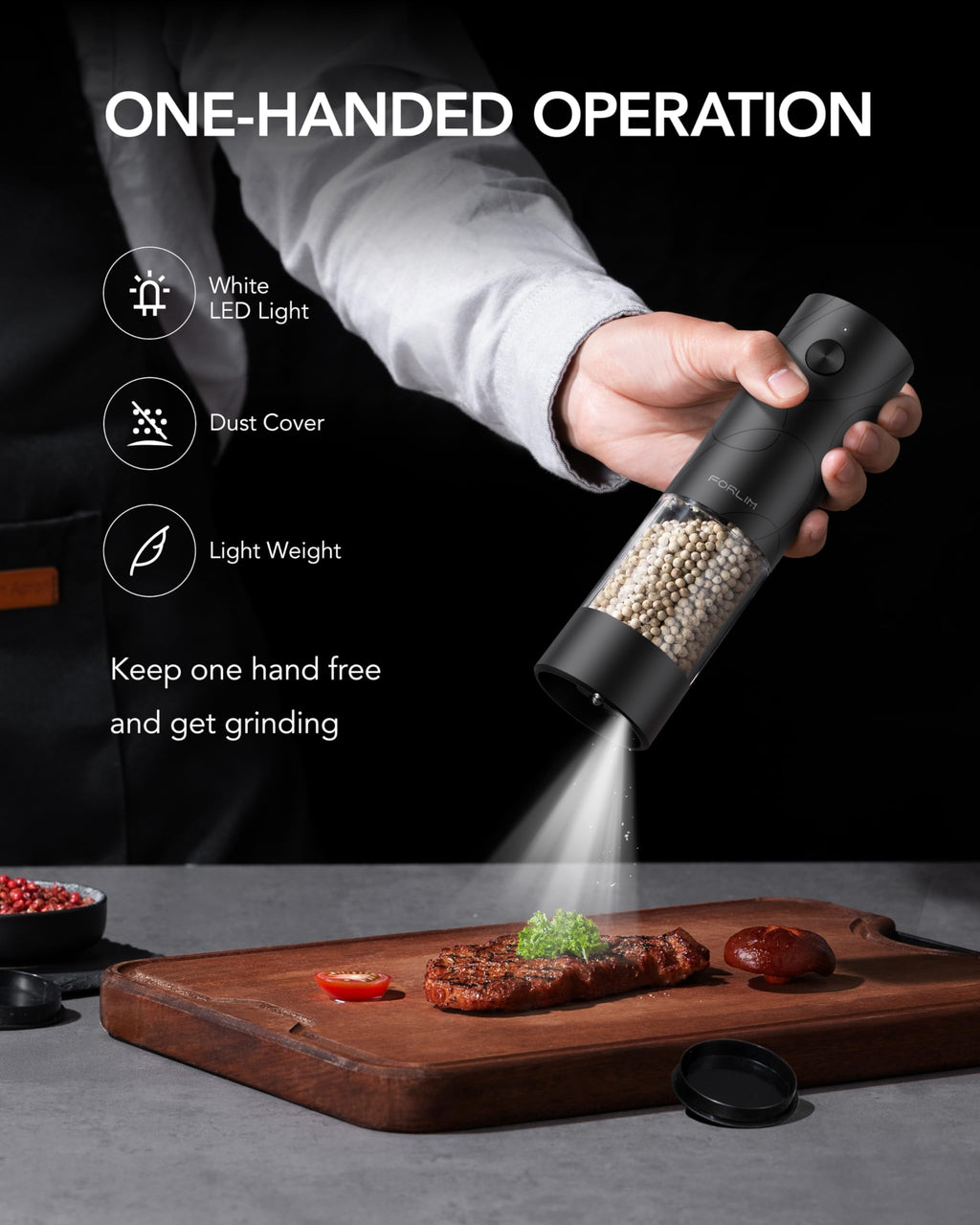 FORLIM Electric Salt & Pepper Grinder Set, Rechargeable 2 Pack, Black White