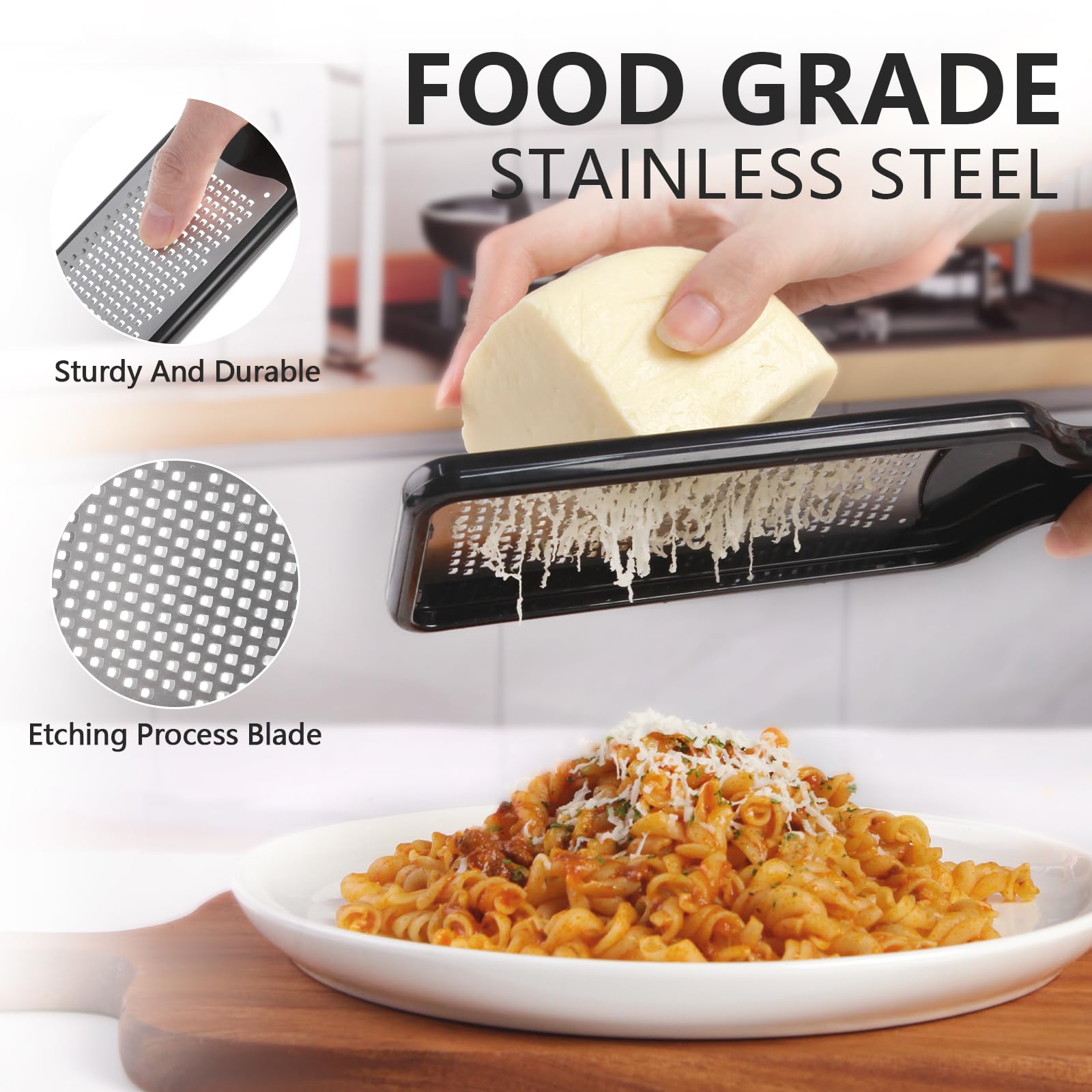 LHS Citrus Lemon Zester Cheese Grater - Stainless Steel Kitchen Tool for Parmesan Cheese, Ginger, Garlic, Nutmeg, Chocolate, Fruits, Dishwasher Safe