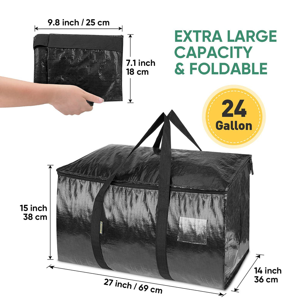 BALEINE 2-Pack Oversized Moving Bags with Reinforced Handles, Heavy-Duty Storage Tote for Clothes, Moving Supplies (Black, 2-Pack)