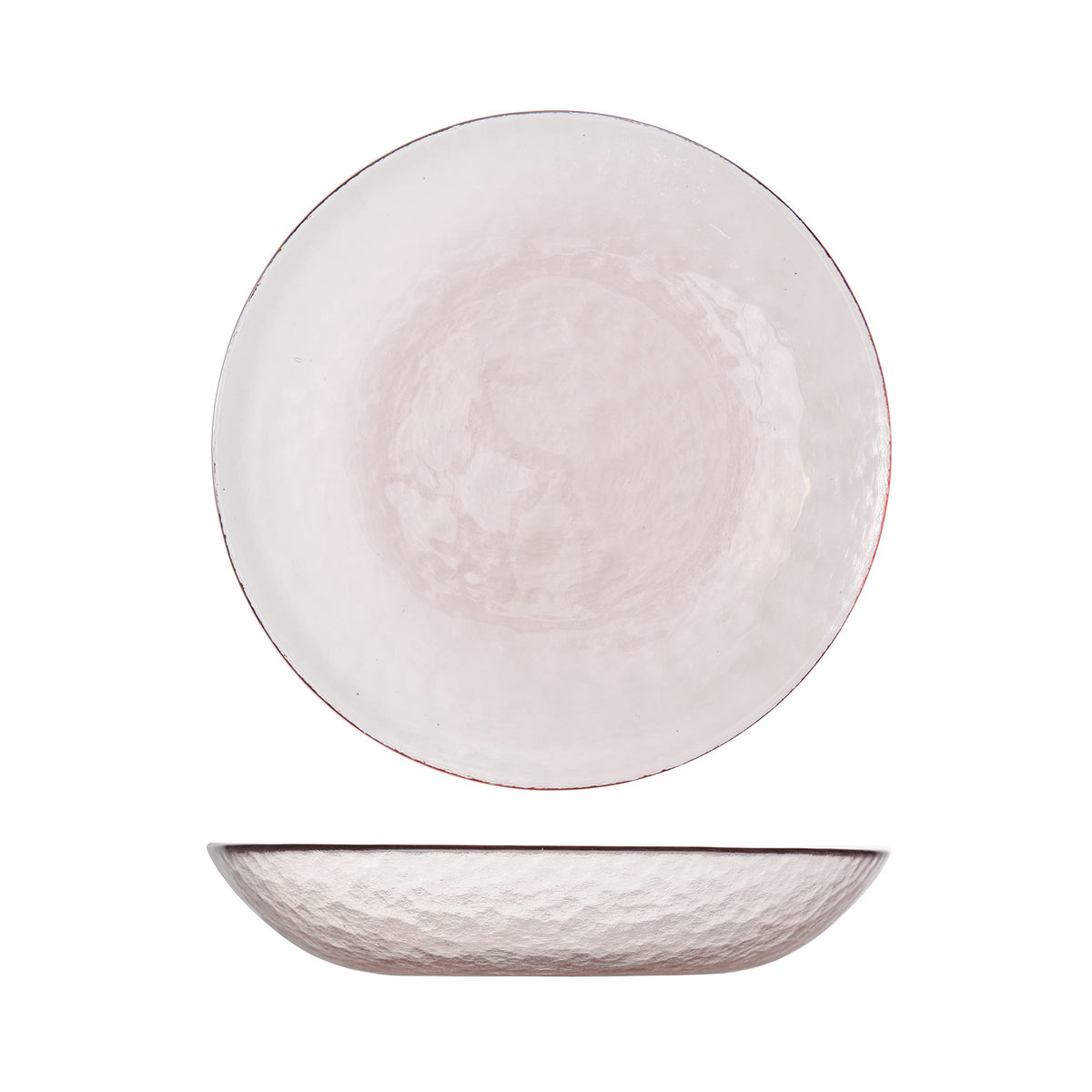 FORTESSA Los Cabos Tableware, 16-Piece Glass Dinnerware Set with 4 Dinner Plates, 4 Salad Plates, 4 Coupe Bowls and 4 Cereal Bowls, Dishwasher-Safe Glass Plate Set, Pink